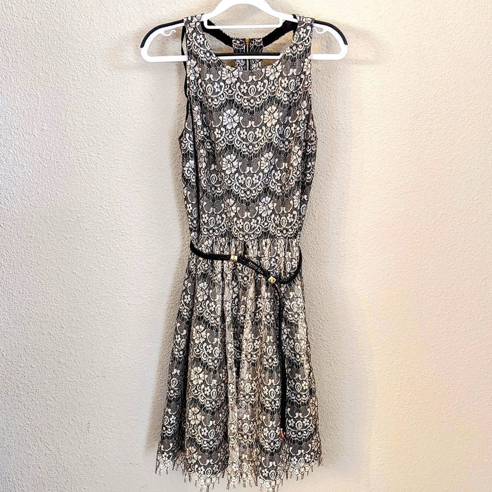 Eliza J Black and Ivory Lace Mini Dress Belt not included
